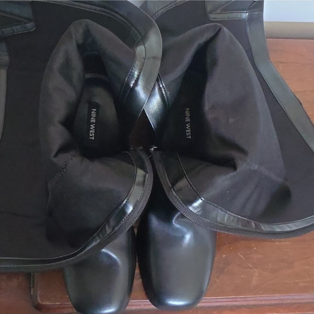 **NEW -Nine West Black Knee High Riding Boots Zip Square Toe Regular Calf US 9 M - Picture 8 of 8